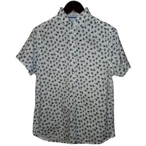 BlueBack Threads Small White/Cream/Blue/Black Palm Tree Print Button-Down [0029]